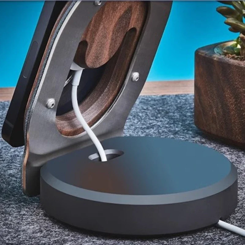 Magnetic Suction Wireless Charging Phone Rack Fast Charging Stand for IPhone 12 and Above Walnut Solid Wood Holder Home Charging 5