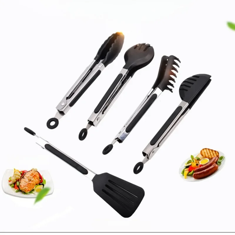 Silicone Food Tong Stainless Steel Kitchen Tongs Silicone Non-slip Cooking Clip Clamp BBQ Salad Tools Grill Accessories