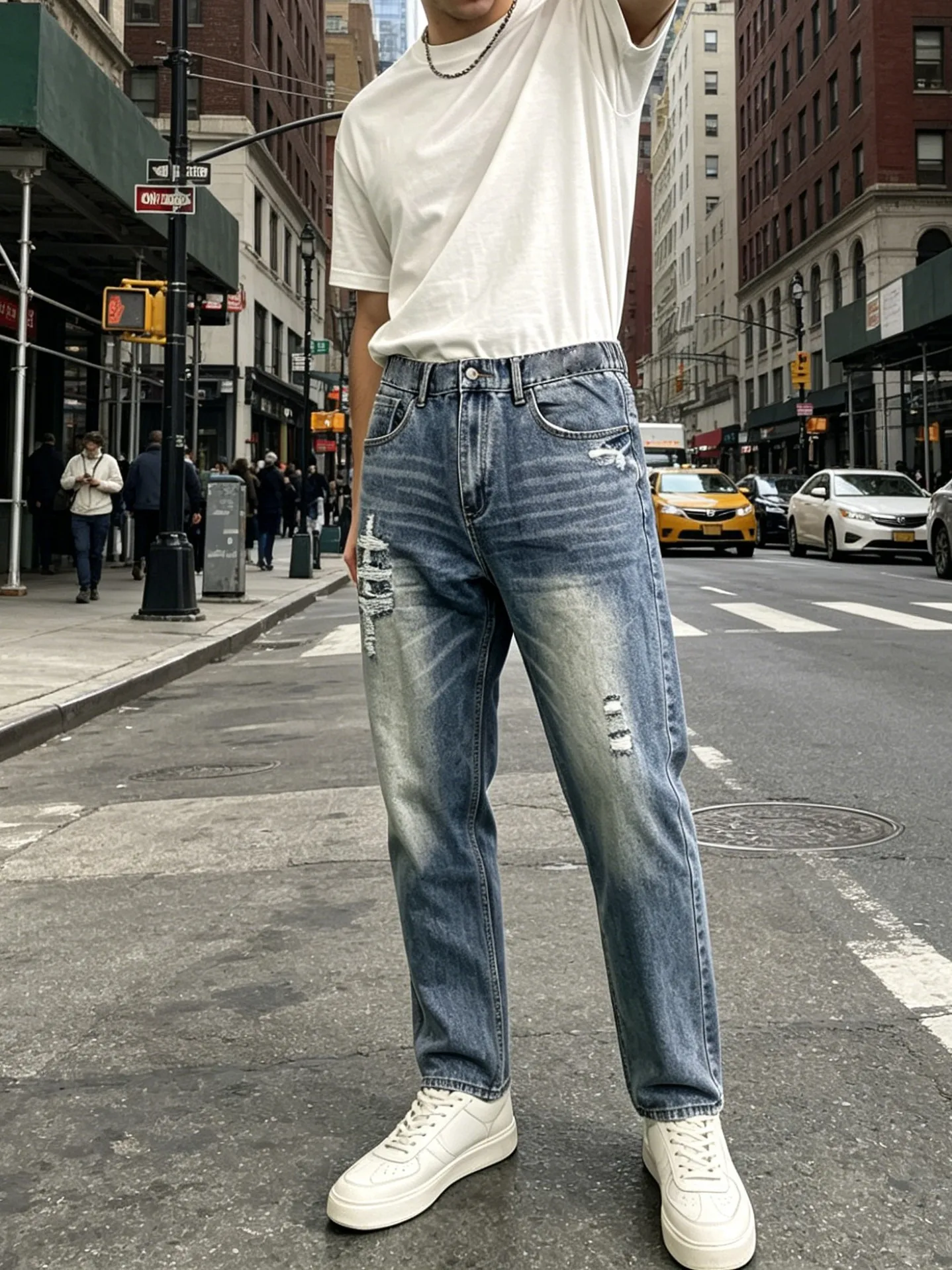 Men's Straight‑Leg With Back Elastic Waist Jeans - Image 3