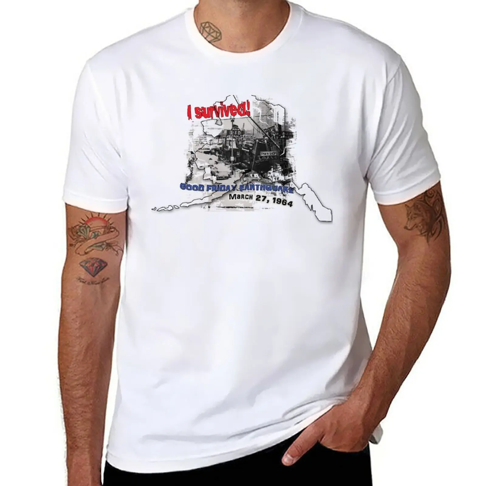 

New I SURVIVED GOOD FRIDAY EARTHQUAKE W/ AK SILHOUETTE T-Shirt boys animal print shirt mens plain t shirts