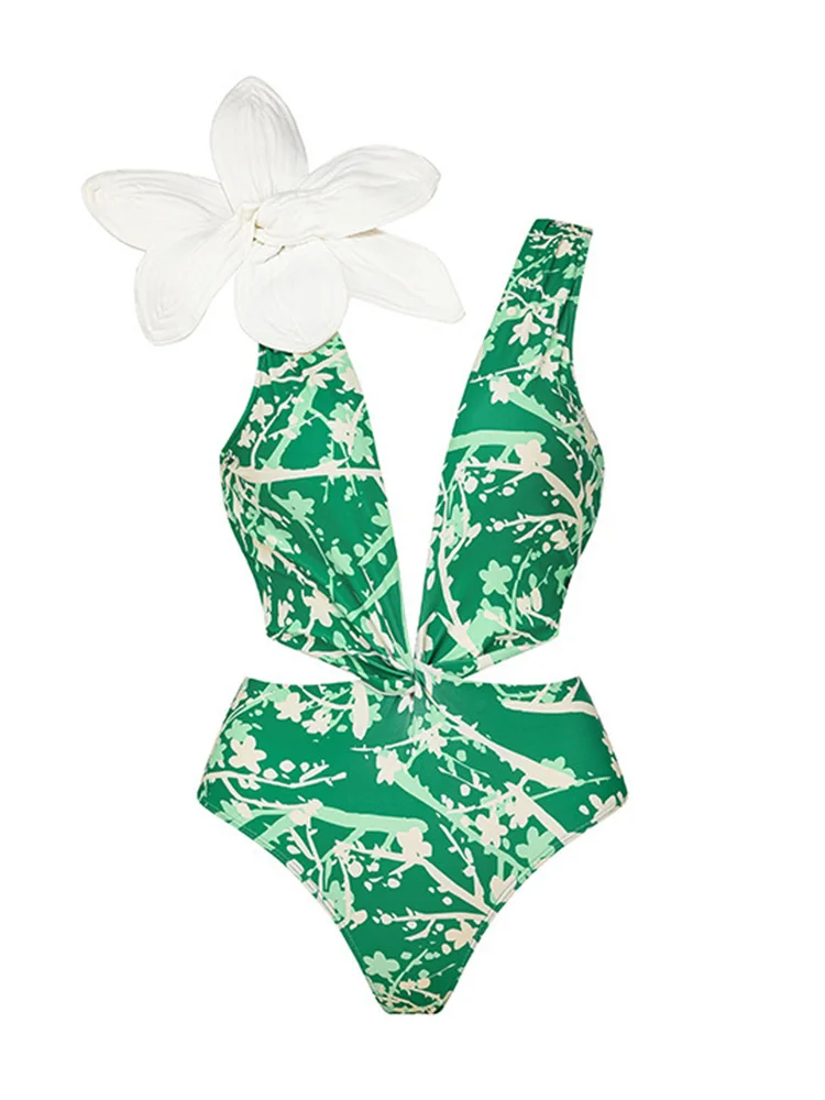 

COOBBU Floral Swimsuit High Waist Swimwear Women Sexy One Piece Suit Deep V Neck 2023 Bathing Suit Cut Out Summer Wear Beach