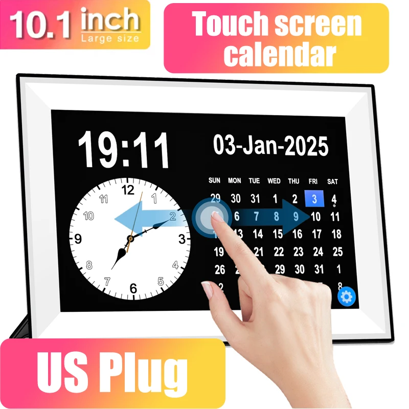 10.1 Inch Touch Screen Digtial Calendar Clock Large Screen Elderly Alarm Clock Color Blindness Mode Medication Reminder