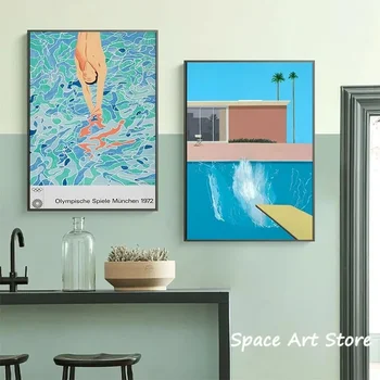 Pittura astratta su tela David Hockney Pool Summer HD Stampa moderna immagine di arte della parete Soggiorno Decorazioni per la casa