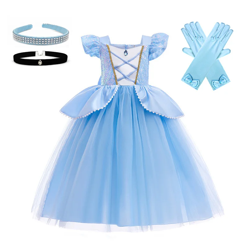 thumbnail image 1 of Vestido de princesa de Disney para niñas, traje de Cenicienta de Halloween con lazo de lentejuelas, traje de fiesta de cumpleaños, vestido de baile elegante de 2 a 10T, 1 of 5
