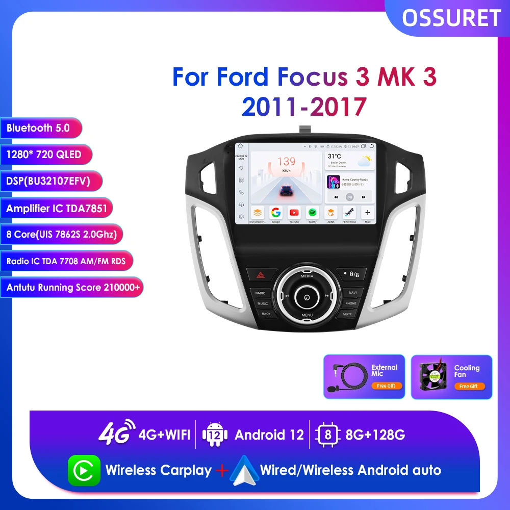 

Мультимедийная магнитола Carplay для Ford Focus 3 Mk3 2011-2017, 9 дюймов, Android, GPS, RDS, BT, 4G, 2din