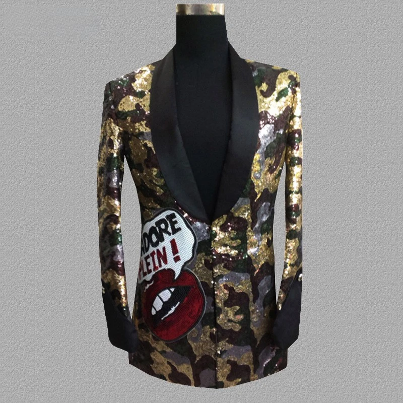 

Suit for Mens Leopard Sequin Blazer Nightclub Bar DJ Suit Singers Trendy Casual Jacket