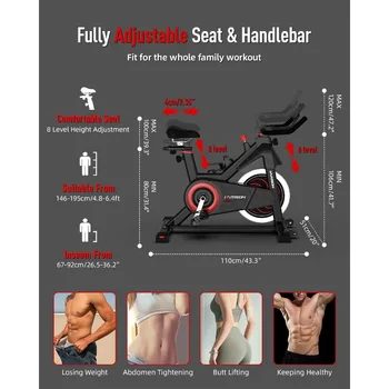Exercise Bike 400 lbs Capacity, Magnetic Stationary Bikes for Home Gym with Bluetooth & Tablet Holder & Comfortable Seat Cushion 4