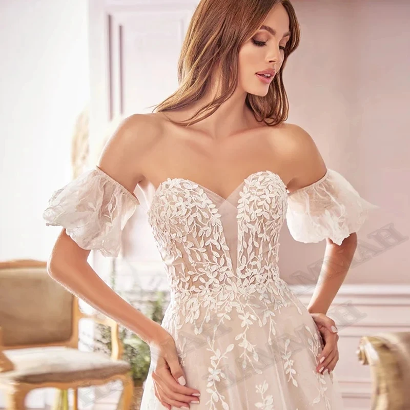 

HAMMAH Fashion Detachable Sleeves Wedding Dresses Lace Appliques Sposa Vestidos Bride Party Gown Robe De Mariée Customised