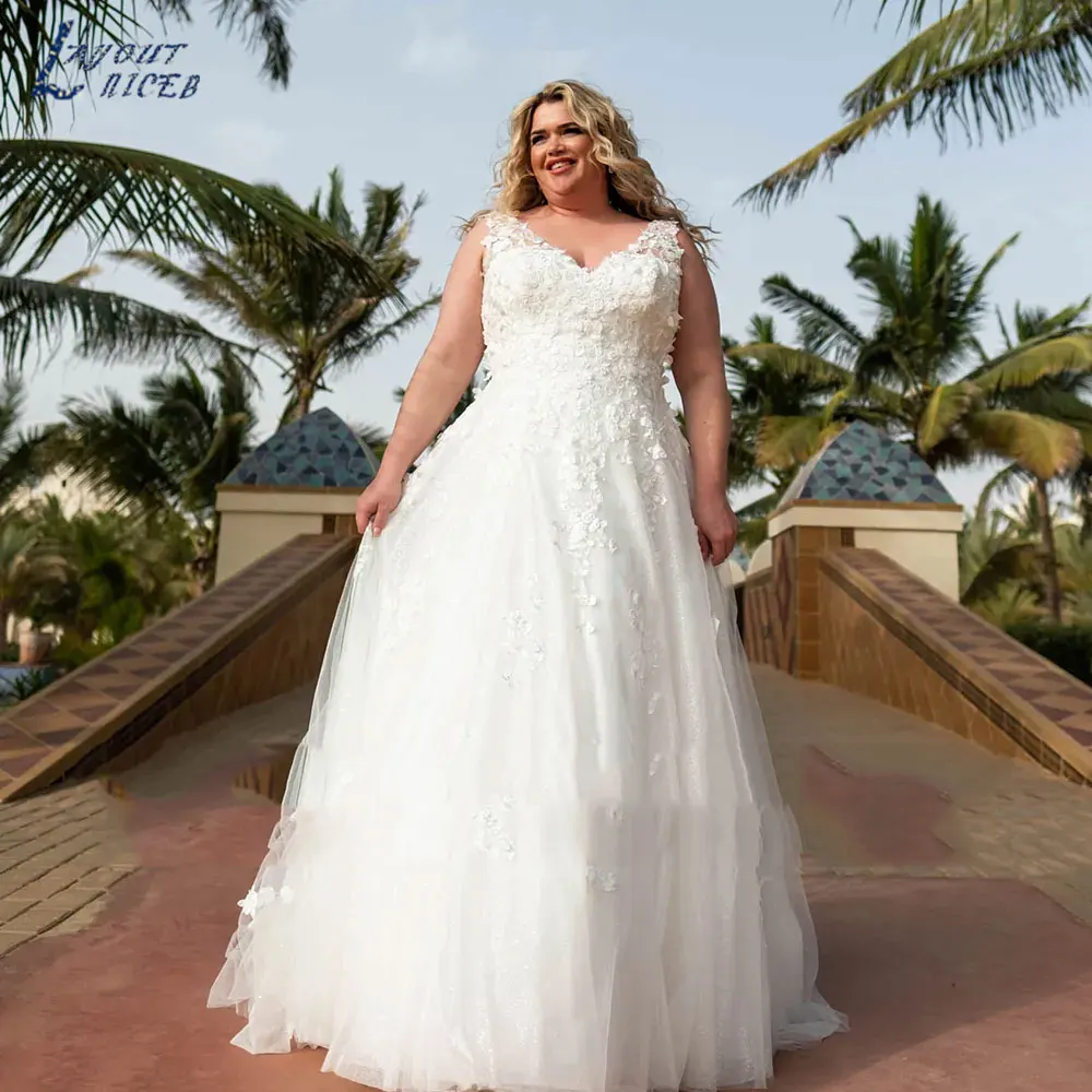 

LAYOUT NICEB Classic Plus Size Women Lace Up Wedding Dress 2024 Princess A-Line Tulle Bride Gown فستان حفلات الزفاف Custom Made