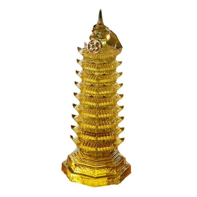 9 Layer Crystal Glass Liuli WenChang Pagoda Desk Ornament, Study Exam Must Pass Gift for Students, Desktop Feng Shui Decor
