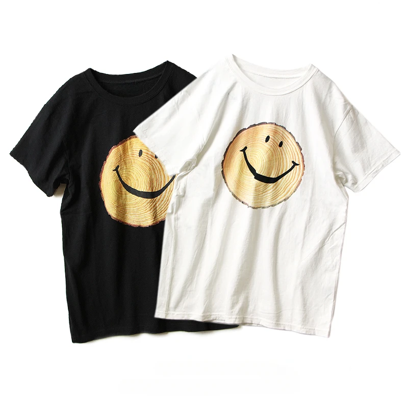 

Japanese unisex tree stump smiling face printed short sleeved T-shirt Instagram trend Korean Fashion Streetwear