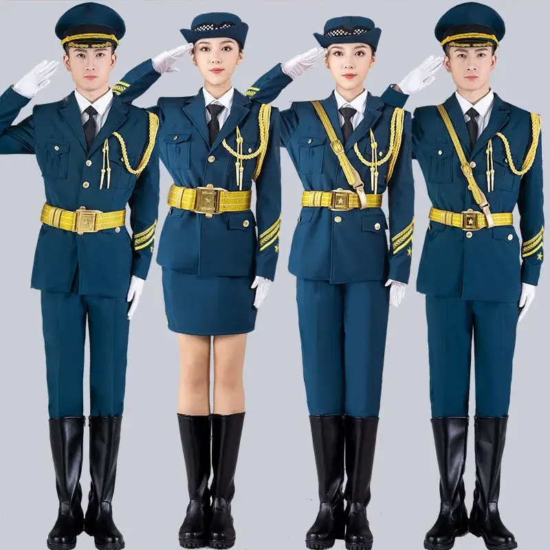 University Training Flag Raiser Salute Uniform Enterprises Band Performance Costume Occasion Ceremony Gold Belt Guard Clothing