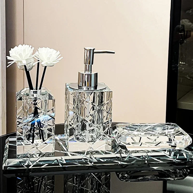 Light Luxury Crystal Bathroom Accessories High End Hotel Cutting Style ...