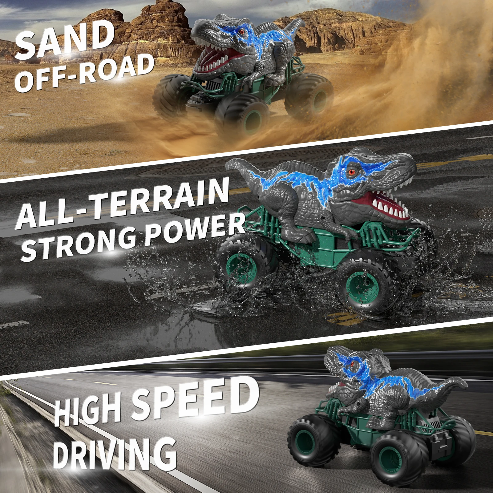 2.4GHz Dinosaur Remote Control Car Toys for Kids Boys 4-7 5-7 8-12, RC Dinosaur Car Toys with Light, Sound, Spray, Indoor Outdoo 5