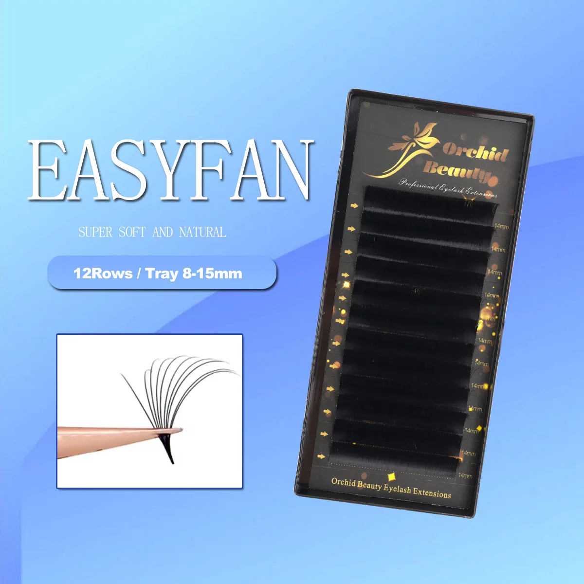 Orchid Beauty 0.03-0.07mm Matte Dark Black Easy Fan Lashes Volume Extension Mega Eyelashes Blooming Fans Eyelash Extension Cilio