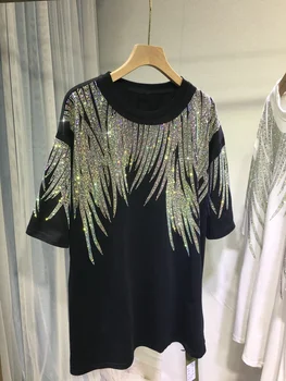 L-4XL Plus Size Tops Rhinestone Graphic T-shirts Luxury Large Size Tunic for Women Men Summer Cotton Women's Clothing Chubby Y2K 1