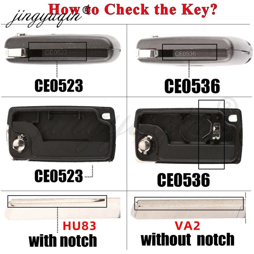 jingyuqin VA2/HCA Uncut Blade 4 Butttons Car Key Shell Flip Floding Fob for Peugeot 1007 CE0523 Remote Fob Remote Key Case car key shell key shell