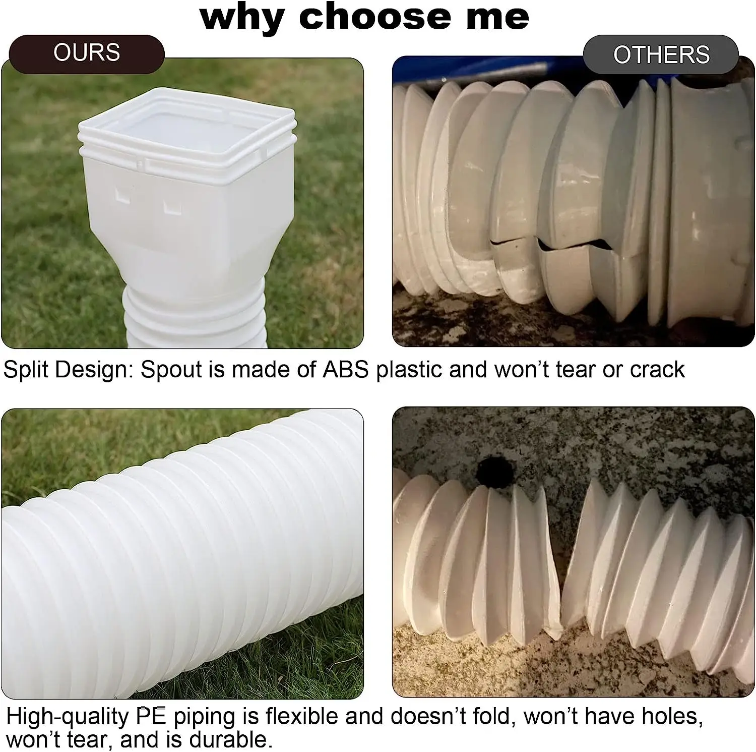 White-2pack Rain Gutter Downspout Extensions Flexible Drain Downspout Extender Down Spout Drain Extender Gutter Connector