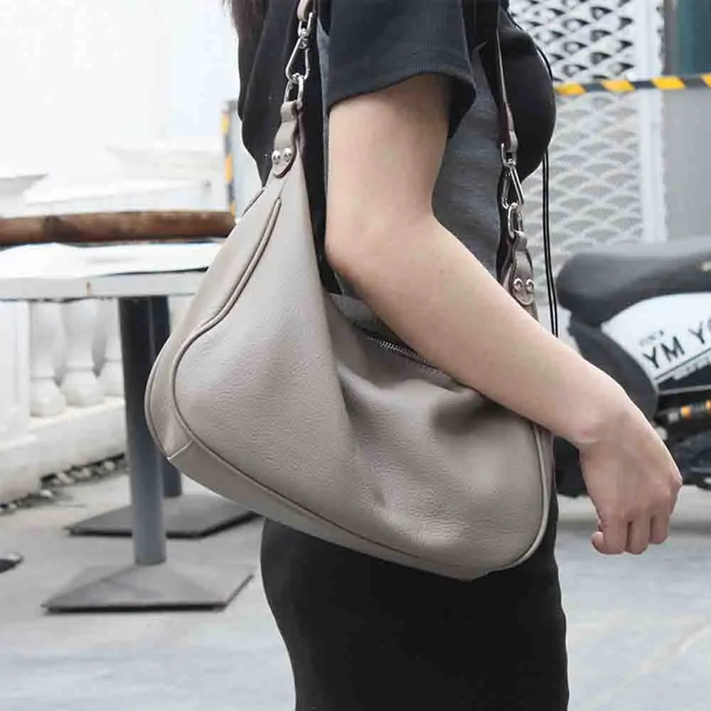 

New Luxury Frist Layer Cow Leather Woman Bag Shoulder Hobos Soft Calfskin Fashion Trend Lady Zipper Tote Roomy Pouch Purses 2023