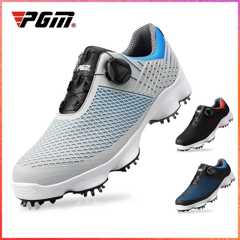 

Original PGM Quick Lace Golf Shoes for Men Women Spikes Nail NaRotating Buckles Anti-slip Sneakers Multifunctional Golf Trainers