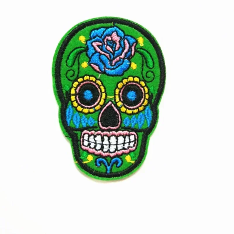 9Pcs/set Of DIY Multicolor Skull Clothing Patch Fashion Jeans Embroidery Fabric Badges In Random Colors