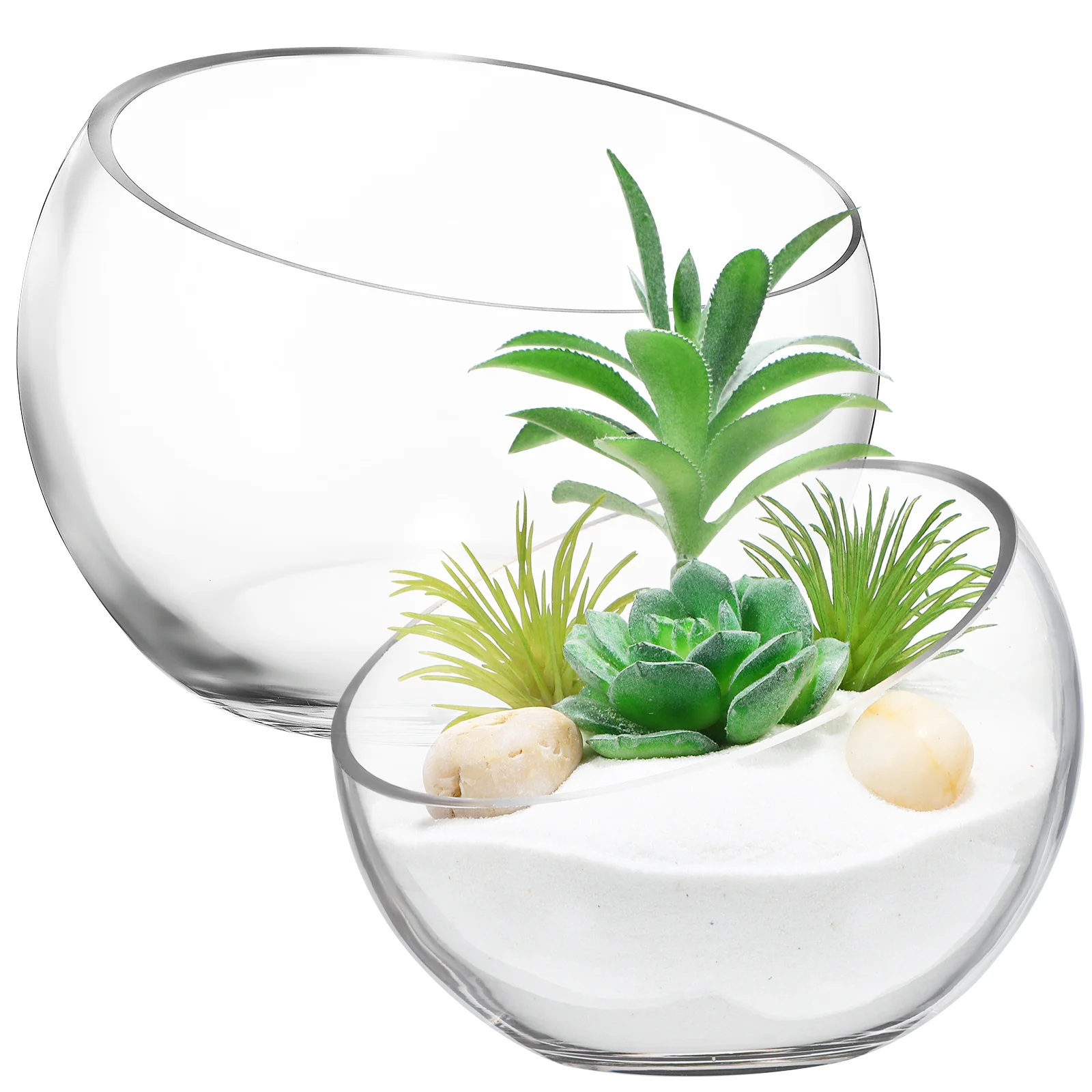 

2 Pcs Flower Pots Micro Landscape Succulent Hydroponic Semi-circular Glass Small Vase Round Planter Floral Art Holder Office