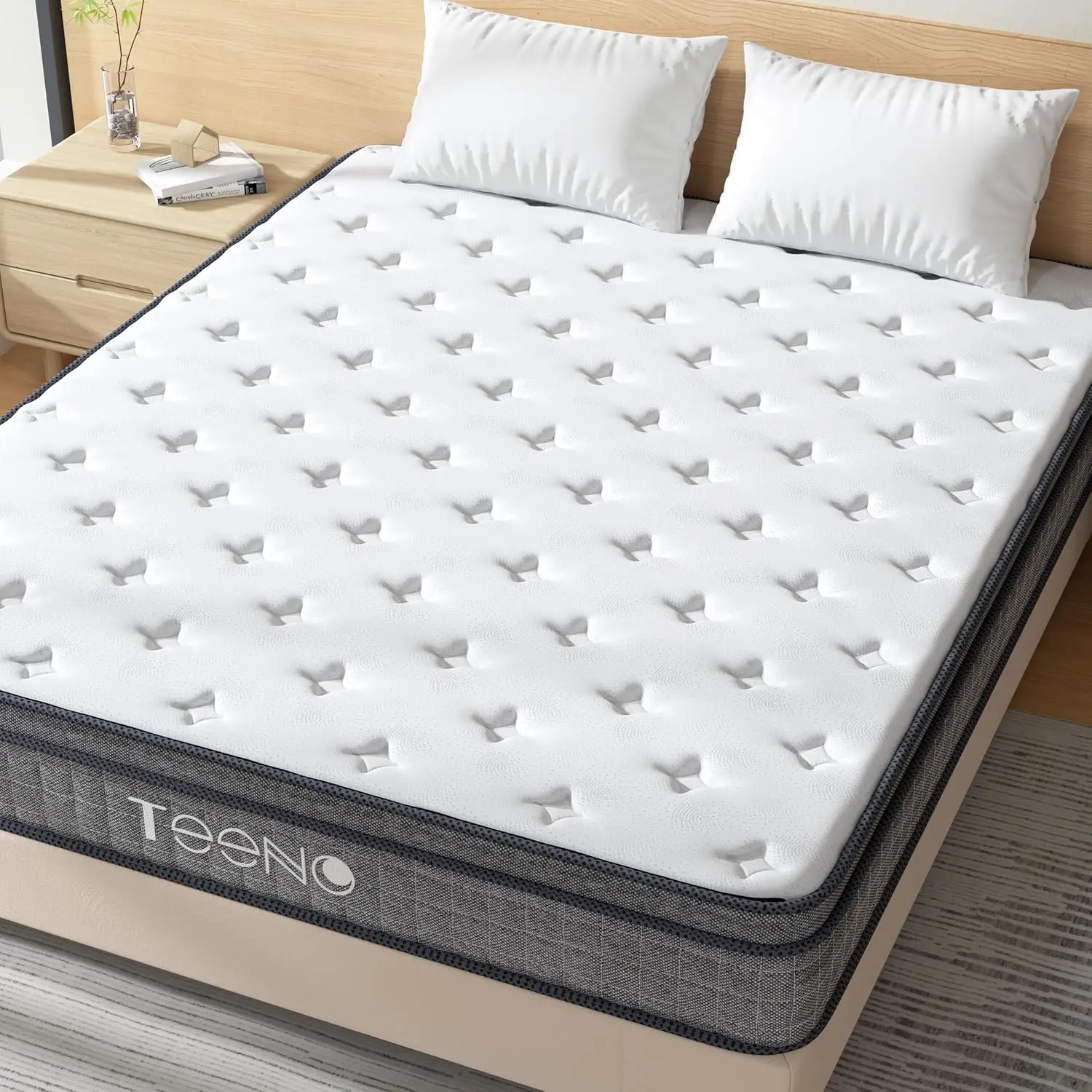12 Inch Queen Size Mattress in a Box, Memory Foam Hybrid Mattresses with Pocket Coils Springs, Medium Firm, Motion Isolation