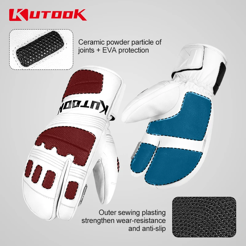 KUTOOK Winter Ski Gloves Goat Skin Thermal Skiing Snow Gloves Snowmobile Mitten Outdoor Snowboard Gloves Waterproof  Accessories 3