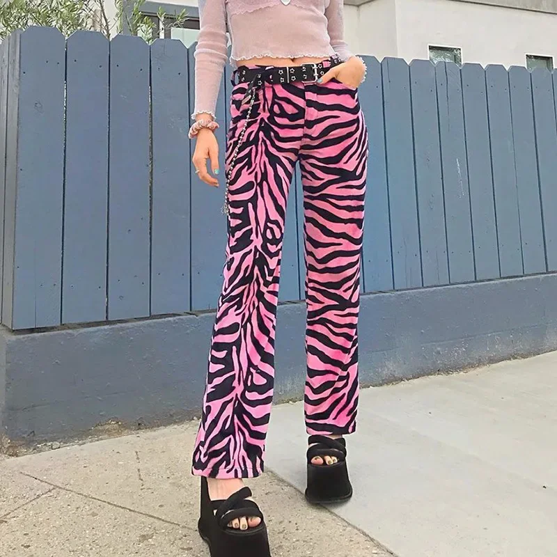 2024 New Harajuku Sexy Zebra Animal Print Elegant Pants Loose Casual High Waist Trousers Ladies Office Pants Za Women Streetwear