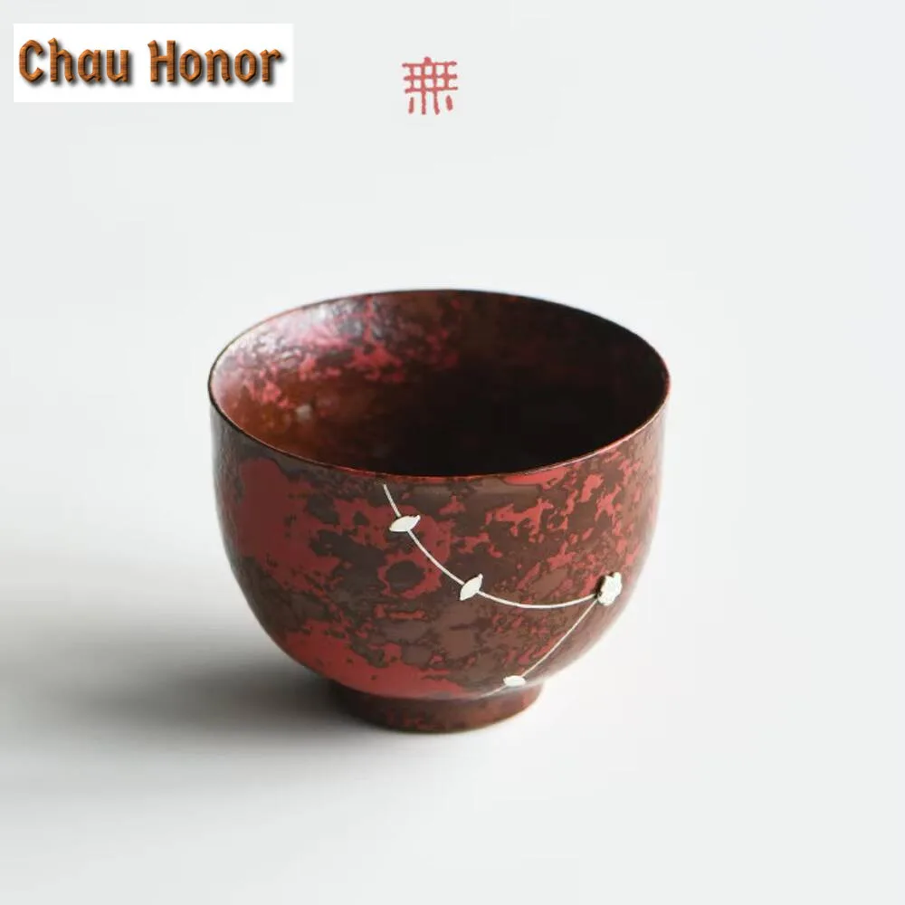 150ml Handmade Saw Nail Silver Ceramic Teacup Coarse Pottery Powder Yin Water Mug Palace Red Art Coffee Mug Drinkware Collection