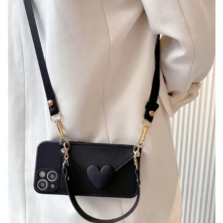 Love-Shaped Cross-Body Strap with Card Holder - Impact-Resistant Phone Case