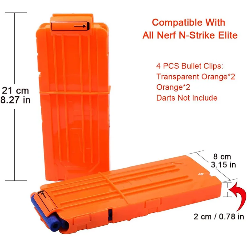 Clip Chargeur de Fléchette Mousse Porte-Balle de Nerf 18 Balles Chargeur  pour Pistolet Jouet N-Strike Elite Séries(Orange)