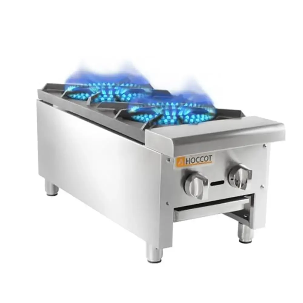 Gas Stove 2 Burners Steel Hot Plate 12"X27" Commercial Countertop 56,000 BTU