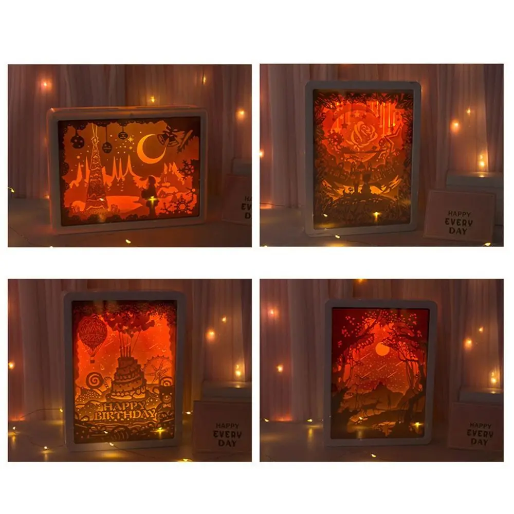 

Mirror USB Charging/Battery Birthday Festive Home Decoration Ornaments LED Light Night Light Paper Carving Lamp Table Lamp