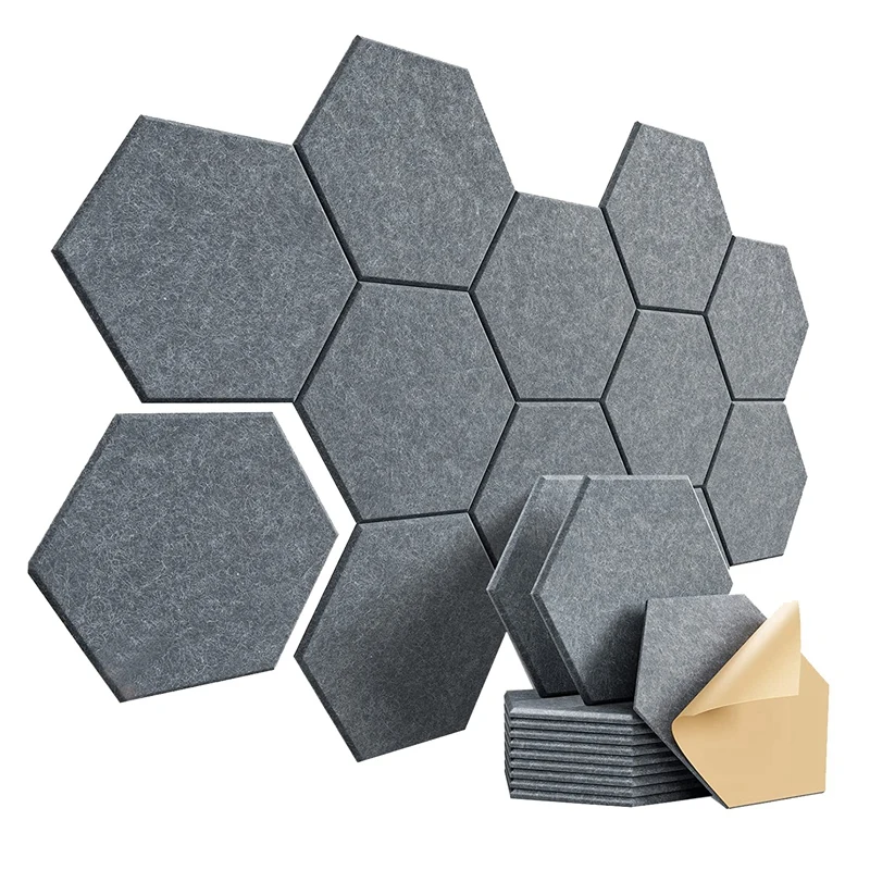 

1Set Self-Adhesive Sound Proof Foam Acoustic Panels Reduce Noise And Eliminate Echoes 12X10X0.4In Hexagonal ,Drak Gray