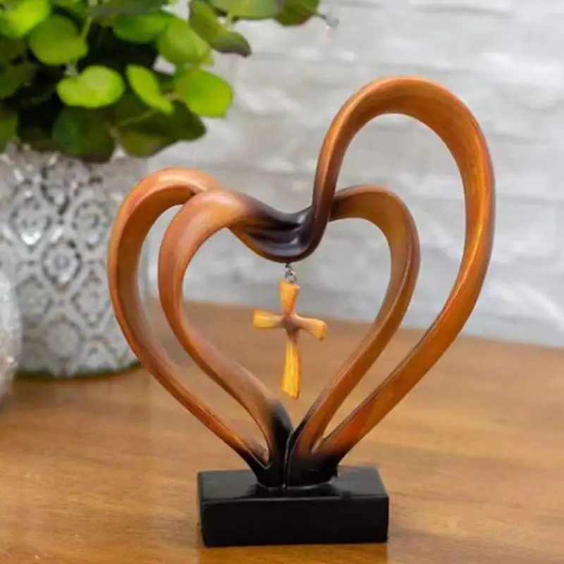 

Resin Easter Cross Pendant Sculptures Rustic Elegant Double Heart Figure For Wall Decor Decorative Art Sculpture