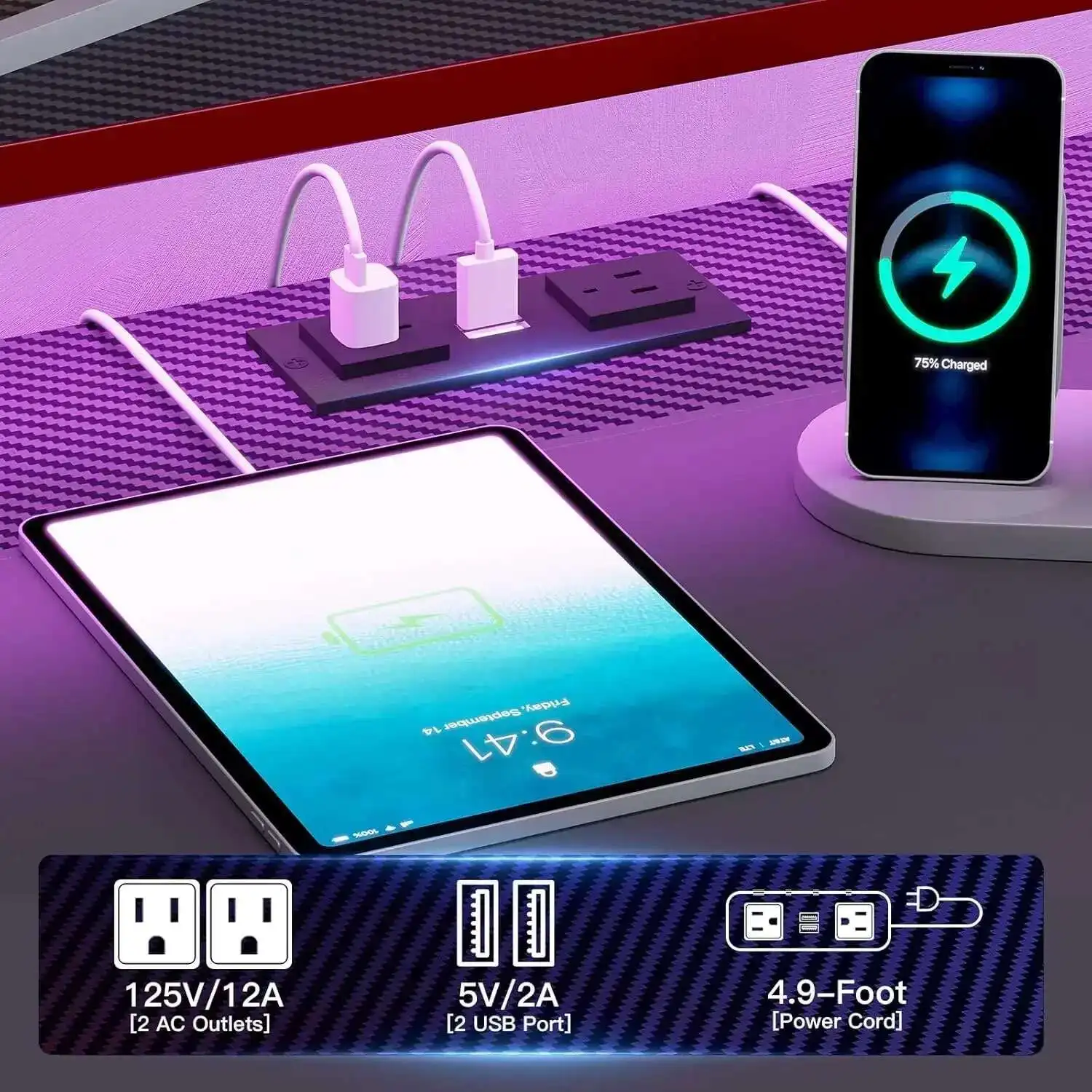 For 79" Gaming Desk, Computer Desk with 2 Fabric Drawers & LED Light, L Shaped Gaming Desk with Storage Shelf for Home Office