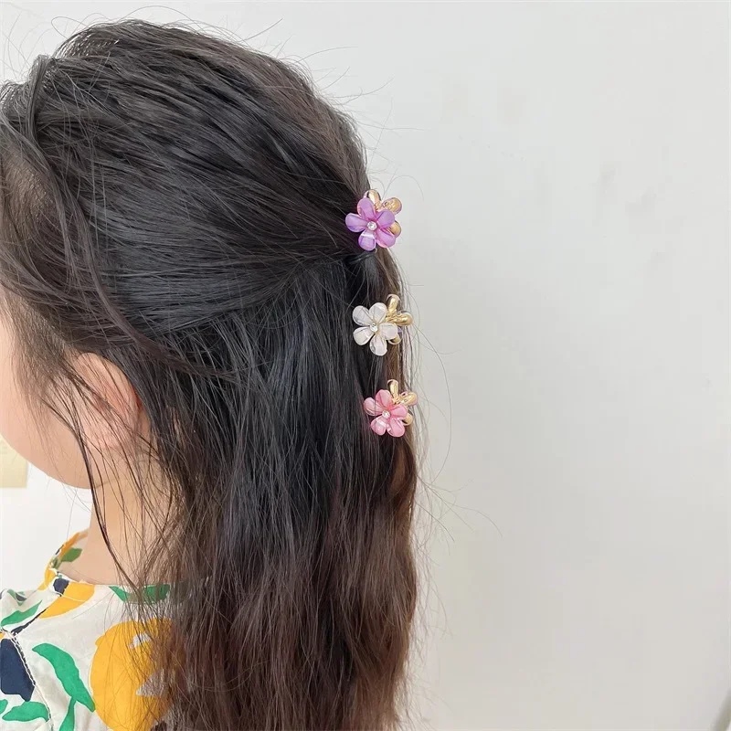 Hair Accessories 4pcs Baby Girls Crystal Flower Hair Clips Fashion Metal Mini Hair Claw for Women Crab Hairpins Headwear Kids Accessories
