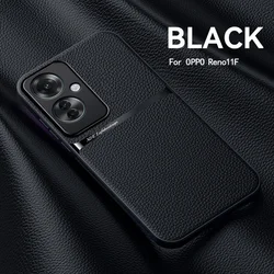 Luxury Leather Magnetic Holder Shockproof Case - Soft Silicone Back Cover for Reno11 F 5G (Black)