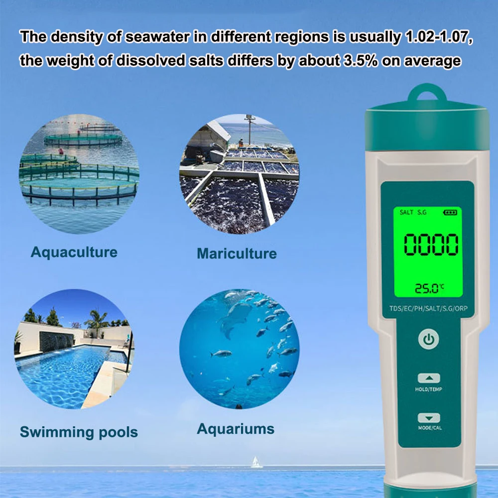Drinking Water Aquariums Digital Water Quality Tester Pen Tds meter 7 in 1 TDS/EC/ORP/Salinity /S.G/Temperature pH Meter water quality detector water tester ph meter