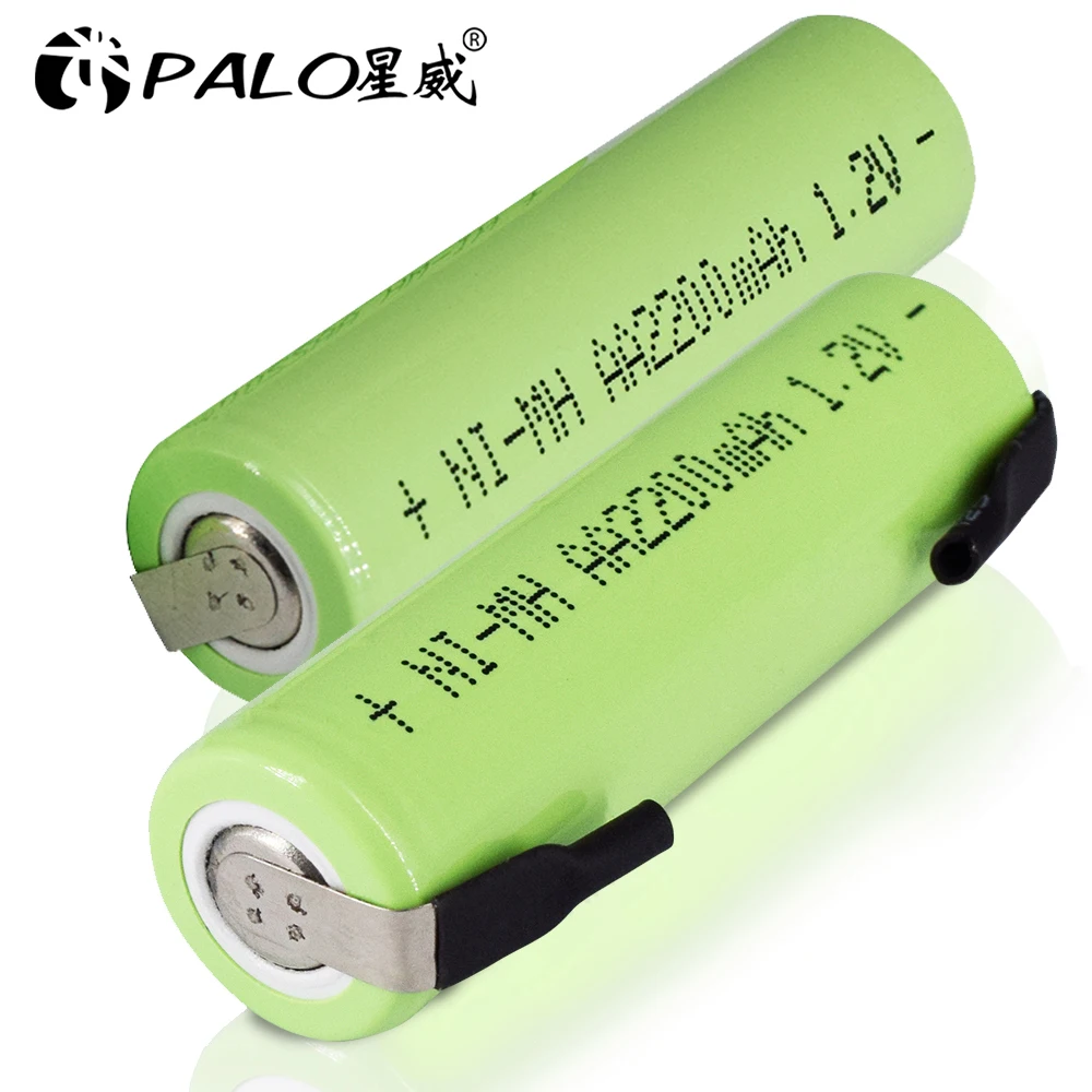 1.2V AA Rechargeable Battery 2200mah NiMh Cell Green Shell with Welding Tabs for Philips Electric Shaver Razor Braun Toothbrush 1