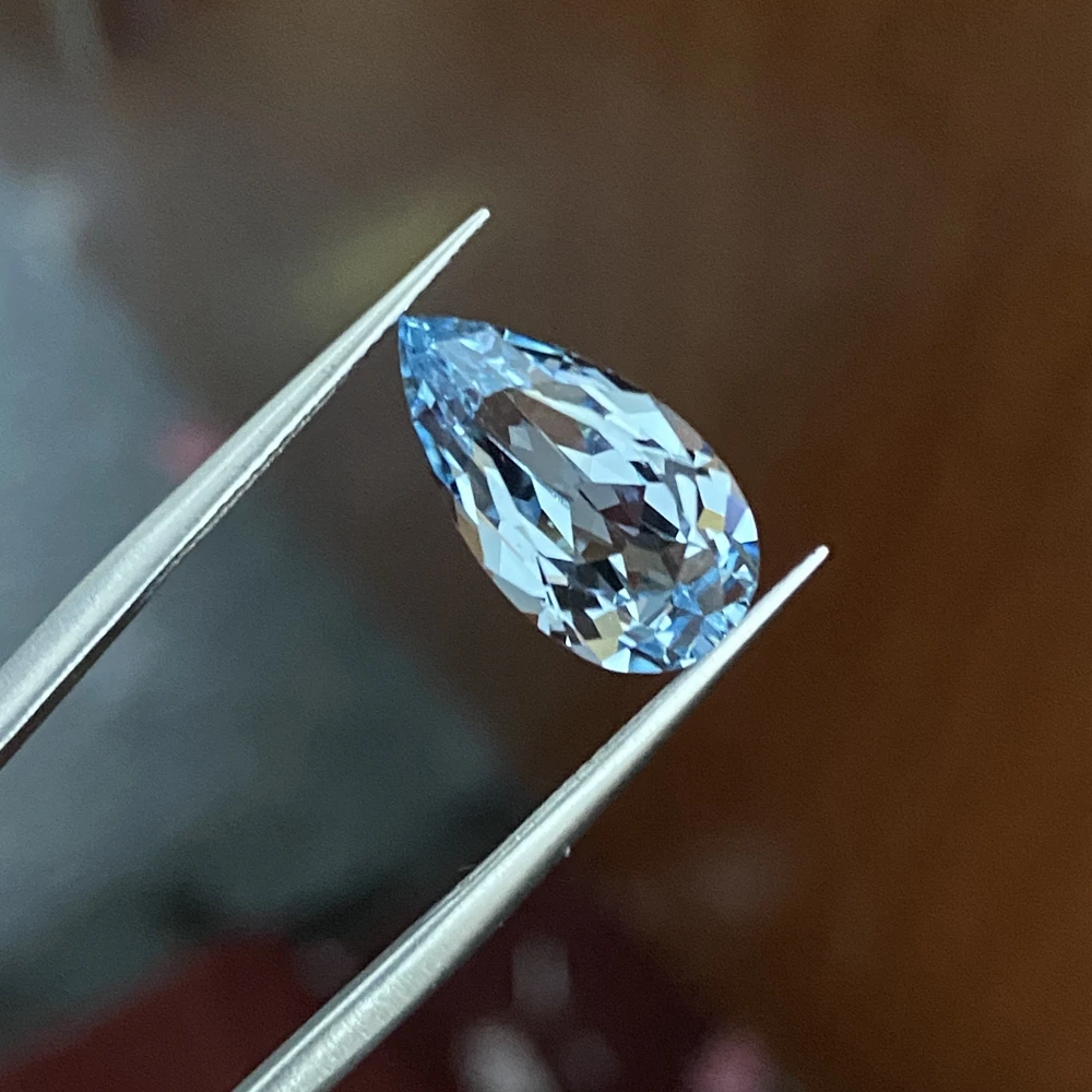 Meisidian Hot Sale Drop Shape 5 Carat 8x15mm Lab Santa Maria Aquamarine Loose Gemstnoe For Ring Making