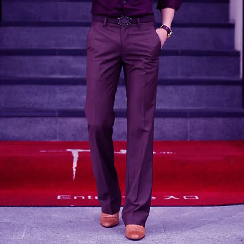 Men Casual Pants Men Flared Boot Cut Trousers Fashion Casual British Style Office Comfortable Kahki Black Slim Formal Suit Bottom Pants