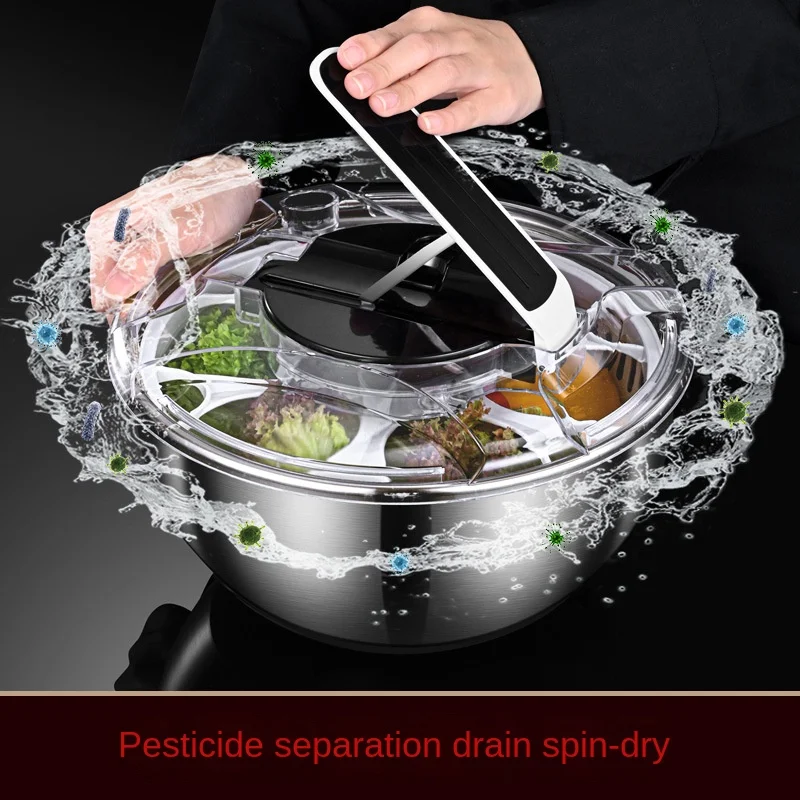 

Kitchen vegetable washing machine Rapid pesticide residue separator spin dryer press rotary dewatering basin drain basket