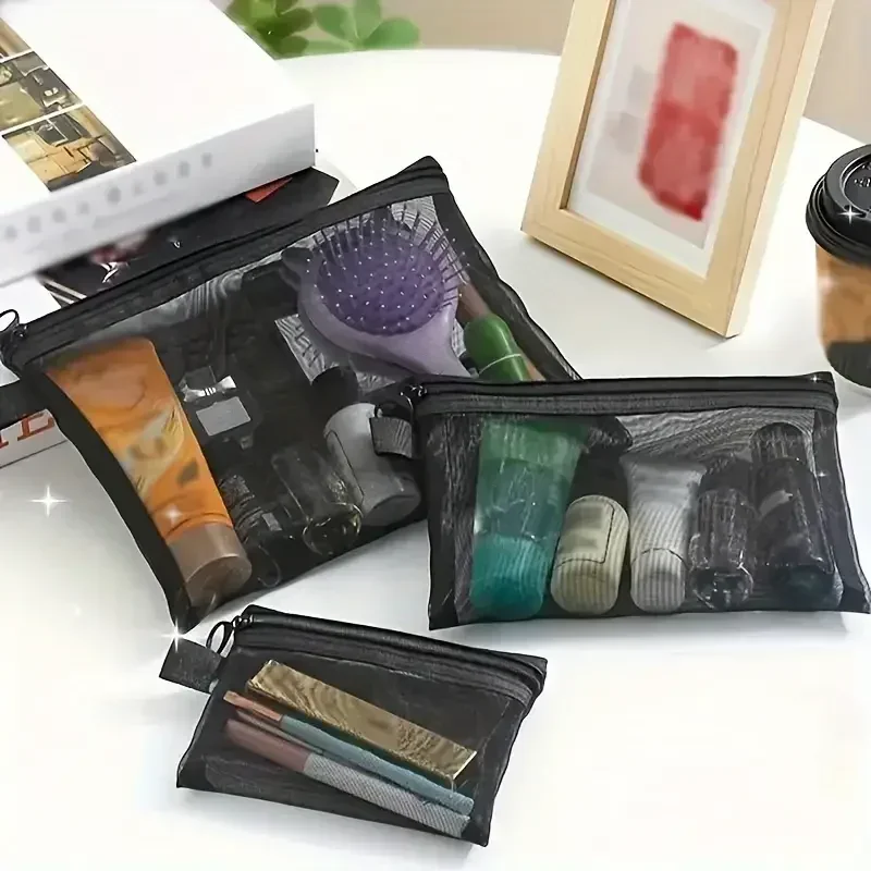 1/3pcs Mesh Clear Cosmetic Bags Small Large Black Makeup Bag Portable Travel Toiletry Organizer Case Lipstick Storage Pouch 2
