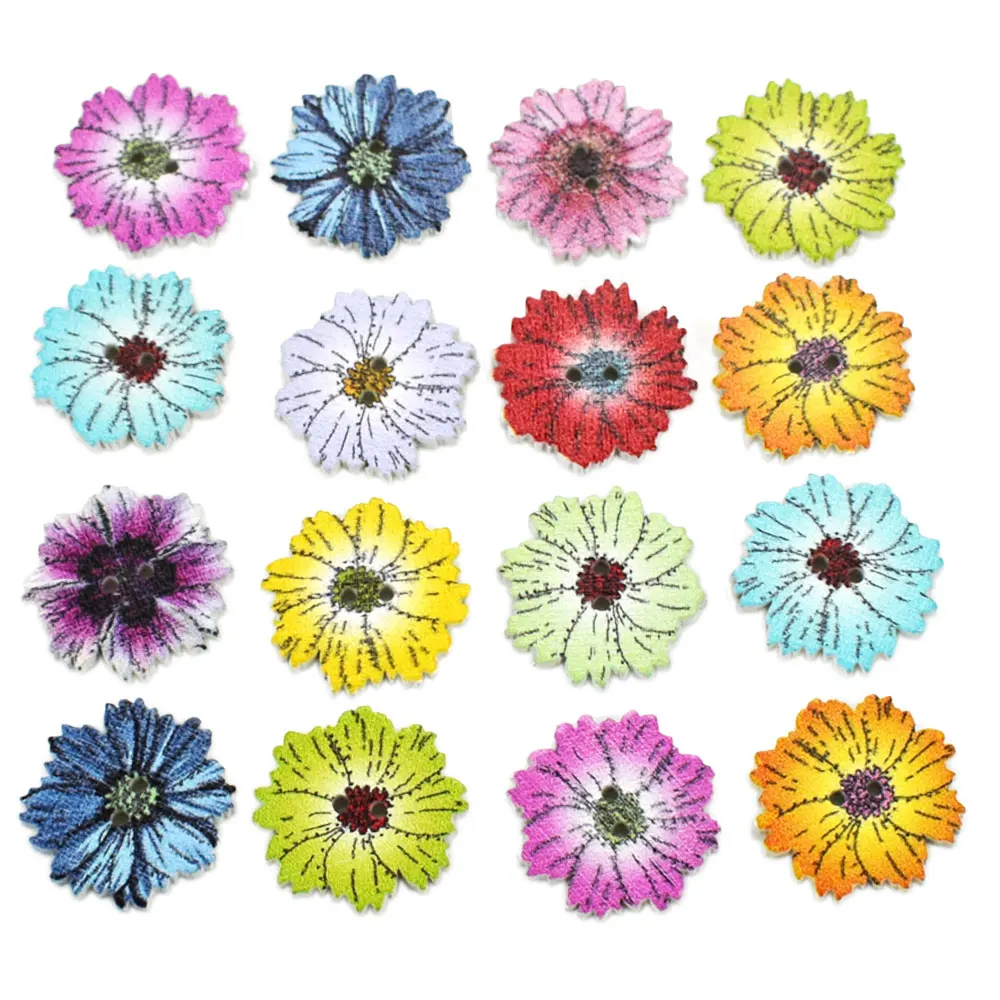 

50PCS 20/25MM Chrysanthemum Shape Wooden Buttons Scrapbooking DIY Craft Mixed 2 Holes Button Multicolor Sewing Accessories