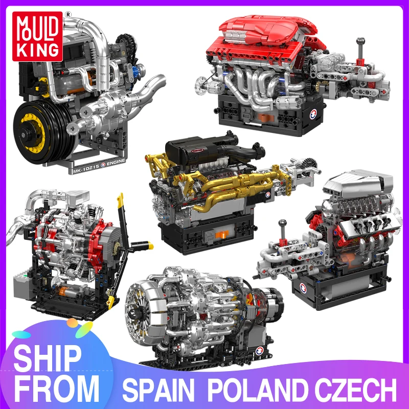 MOULD KING MOC Engine Blocks Mechanical Sportcar V12 Engine Building Blocks Toy Set Technology V8 Engine Collection Gift