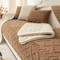 Sofa Protector Home Decor Fleece Sofa Cover for Winter Sofa Seat Slipcovers Solid Color Plush Jacquard Housse Canape Dangle 1