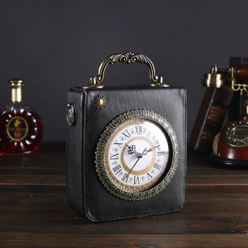 

2024 new retro portable Messenger bag walking clock package creative clock bag small square bag embroidery double bread