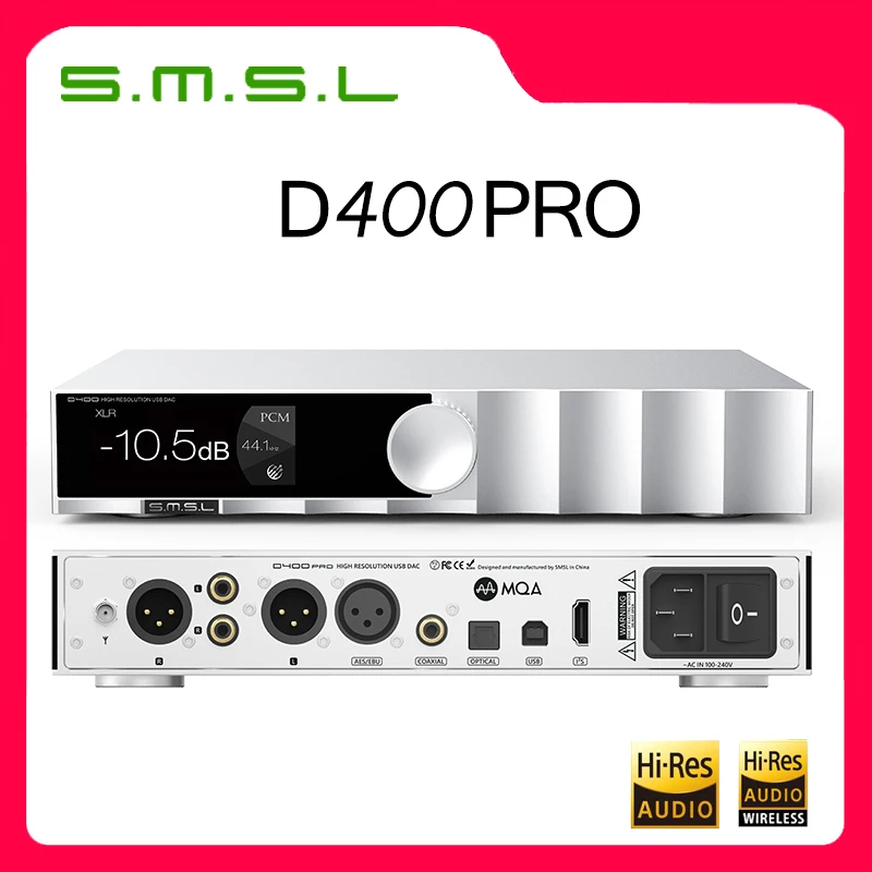 SMSL D400PRO Digital Decoder DAC Audio HiFi AK4499EX+AK4191EQ MQA LDAC Music 32bit 768khz DSD512 Bluetooth USB High Resolution